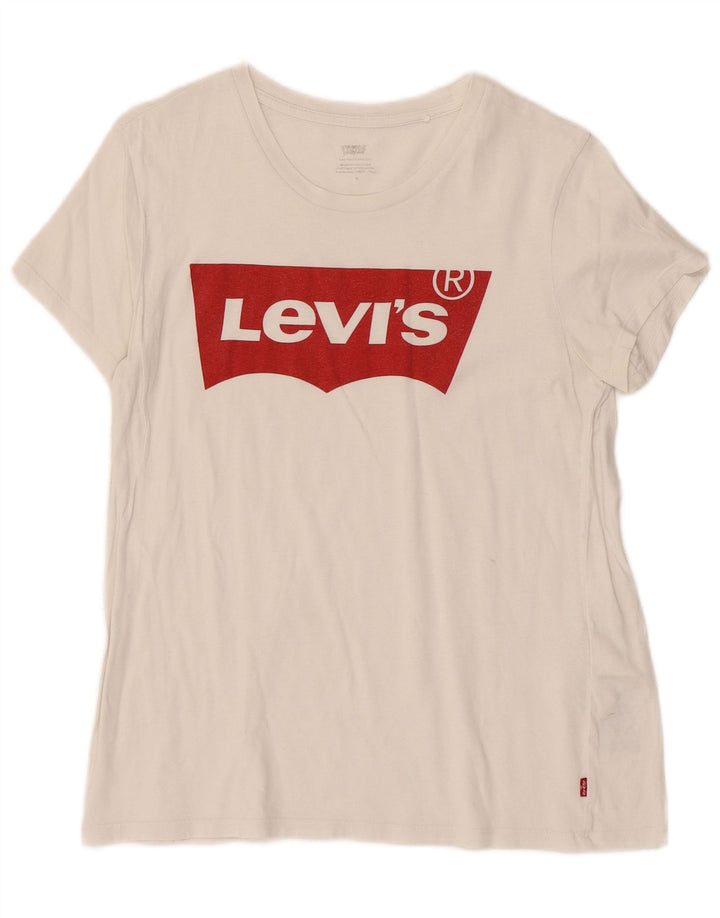 T-shirt grafica da donna Levi's Top UK 12 cotone bianco medio