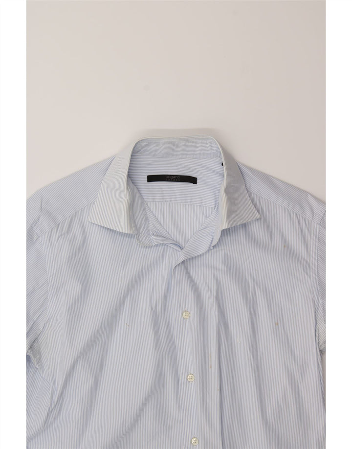 UNGARO Mens Shirt Size 41 16 Large Blue Pinstripe Cotton Vintage Ungaro and Second-Hand Ungaro from Messina Hembry 