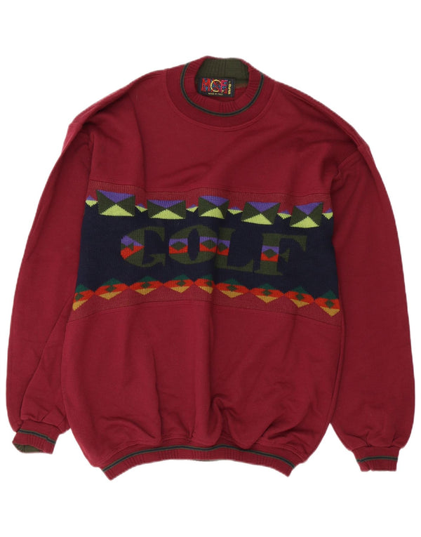 Maglione girocollo da golf da uomo vintage color block bordeaux medio