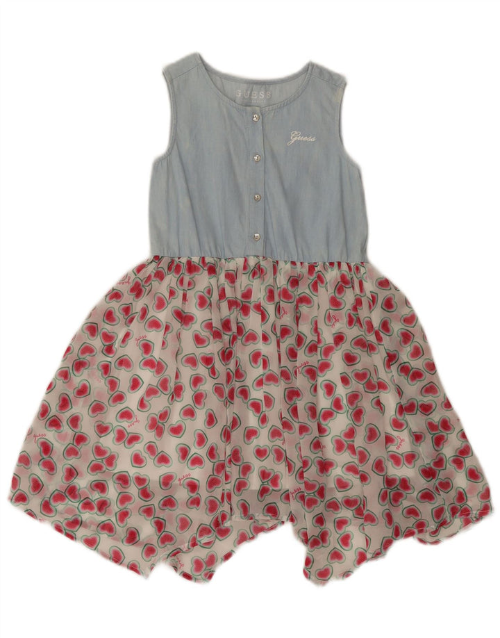 Abito Guess Bambina Asimmetrico Senza Maniche Fantasia Astratta 4-5 Anni Blu