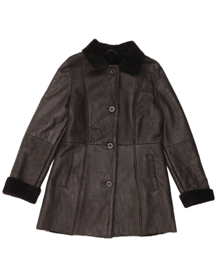 Cappotto in shearling vintage da donna EU 40 in pelle nera media