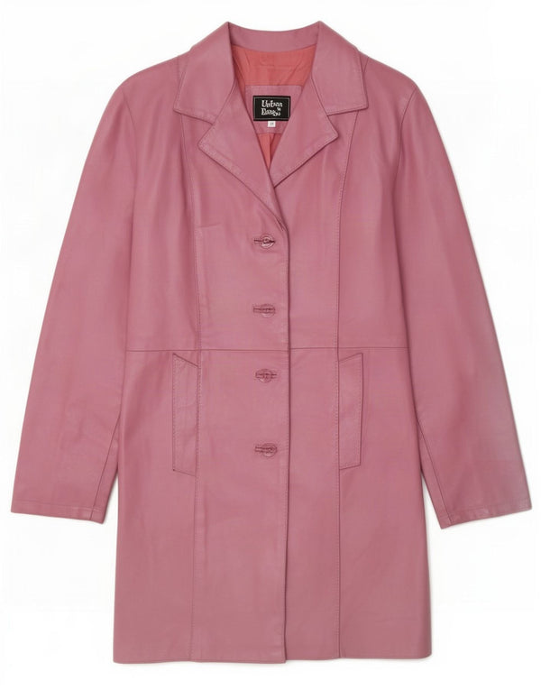 Cappotto in pelle vintage da donna UK 12 rosa medio