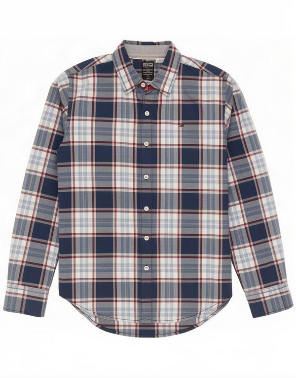 Camicia da uomo Tommy Hilfiger piccola in cotone a quadri blu