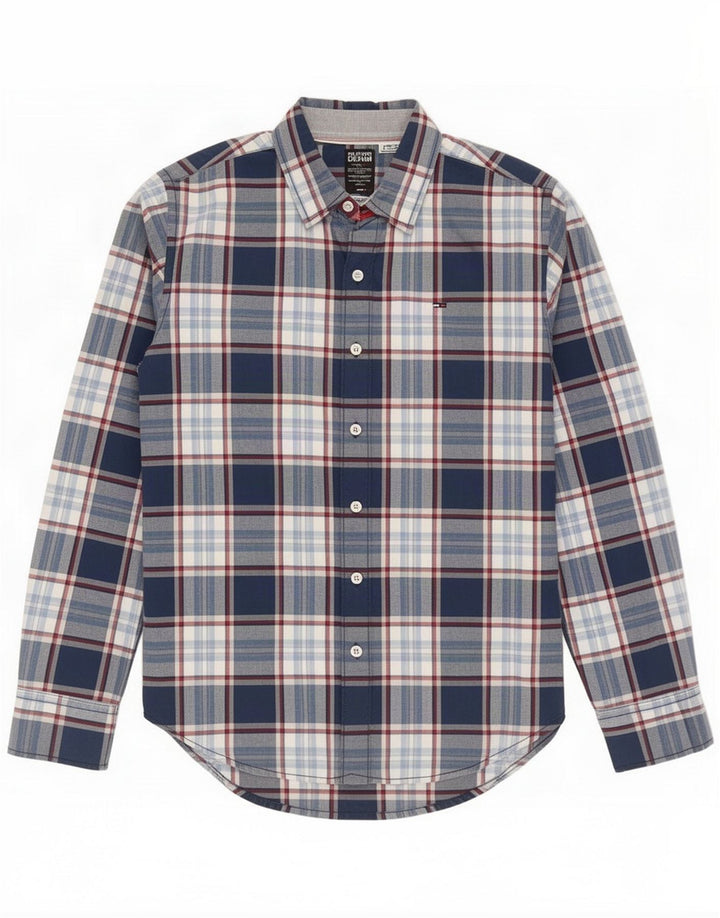 Camicia da uomo Tommy Hilfiger piccola in cotone a quadri blu
