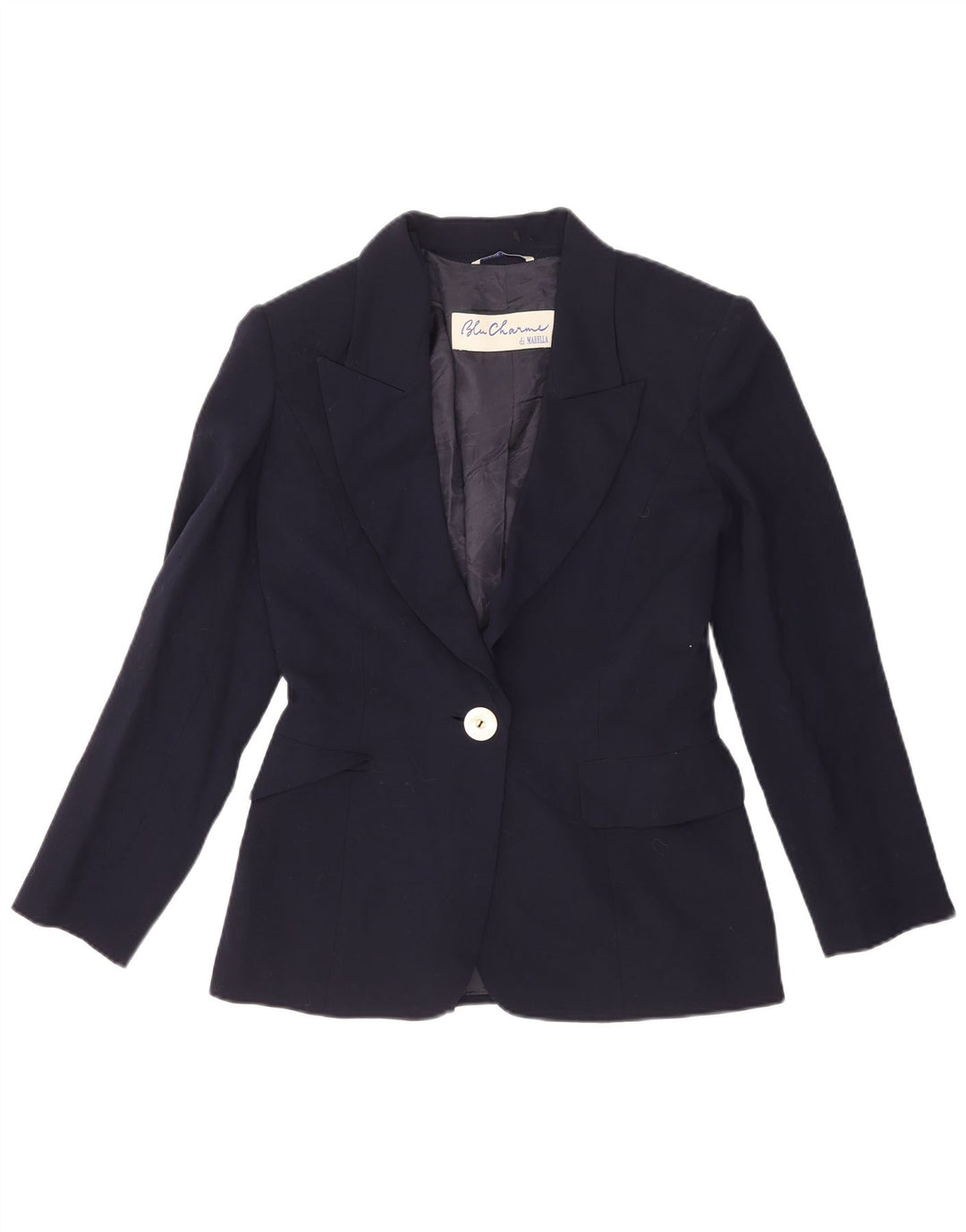 Giacca blazer da donna a 1 bottone Marella UK 10 piccola lana vergine blu navy