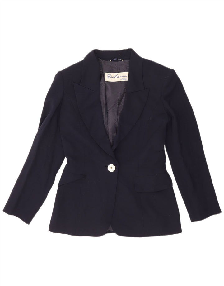 Giacca blazer da donna a 1 bottone Marella UK 10 piccola lana vergine blu navy