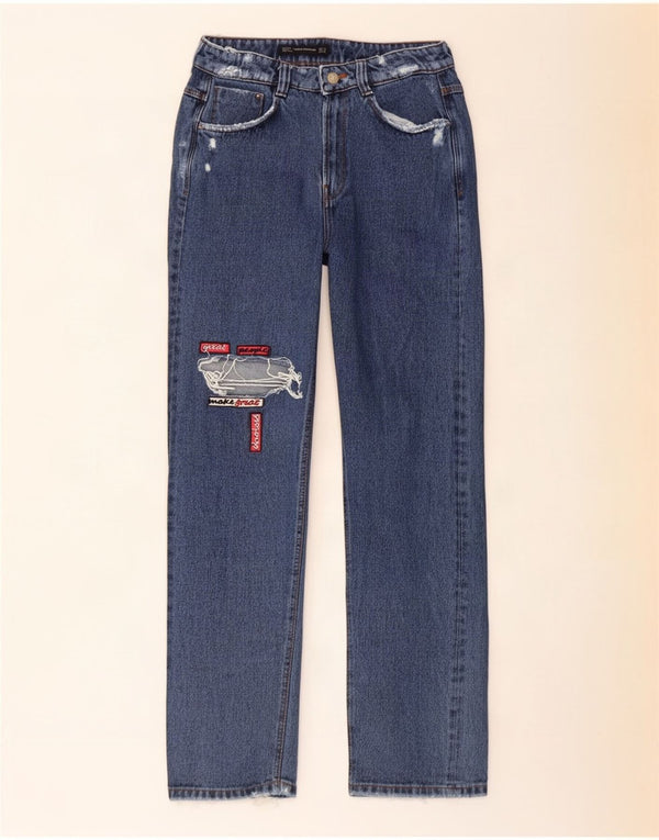 Jeans Zara da donna Trafaluc a vita alta effetto consumato EU 36 XS W26 L29 Blu