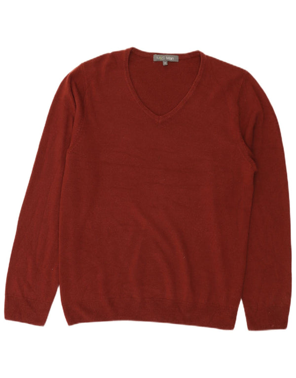 Maglione da uomo Marks & Spencer con scollo a V, acrilico bordeaux medio