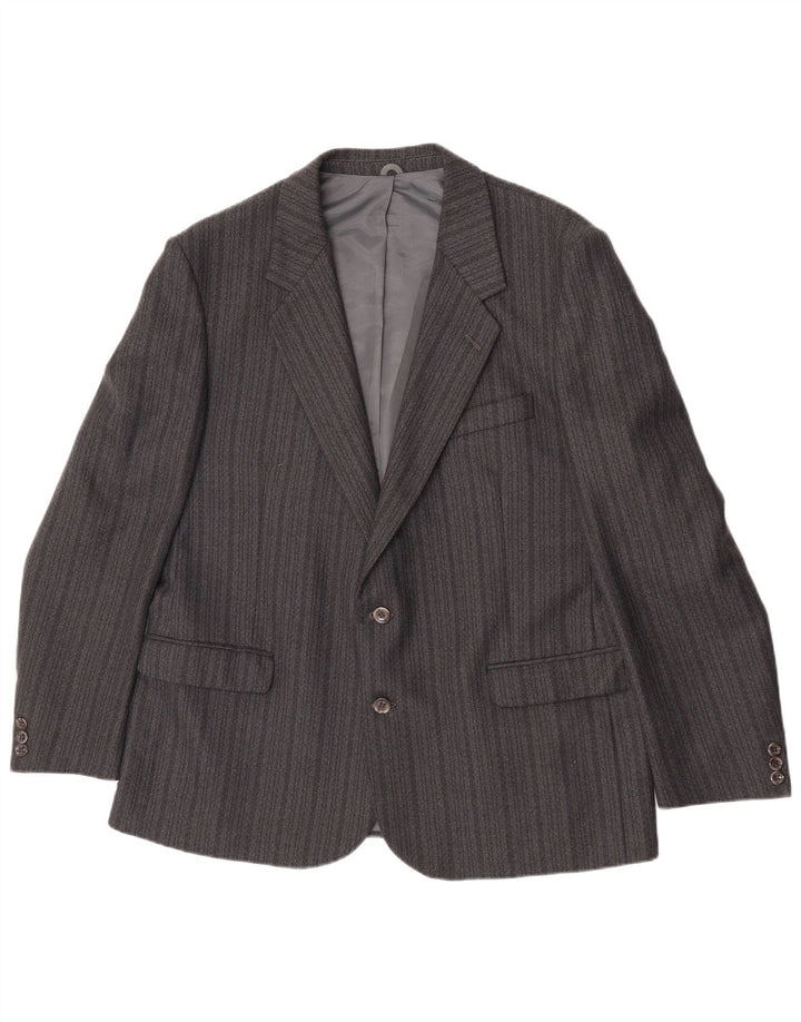 Giacca blazer vintage da uomo a 2 bottoni UK 44 2XL Terylene a righe grigie
