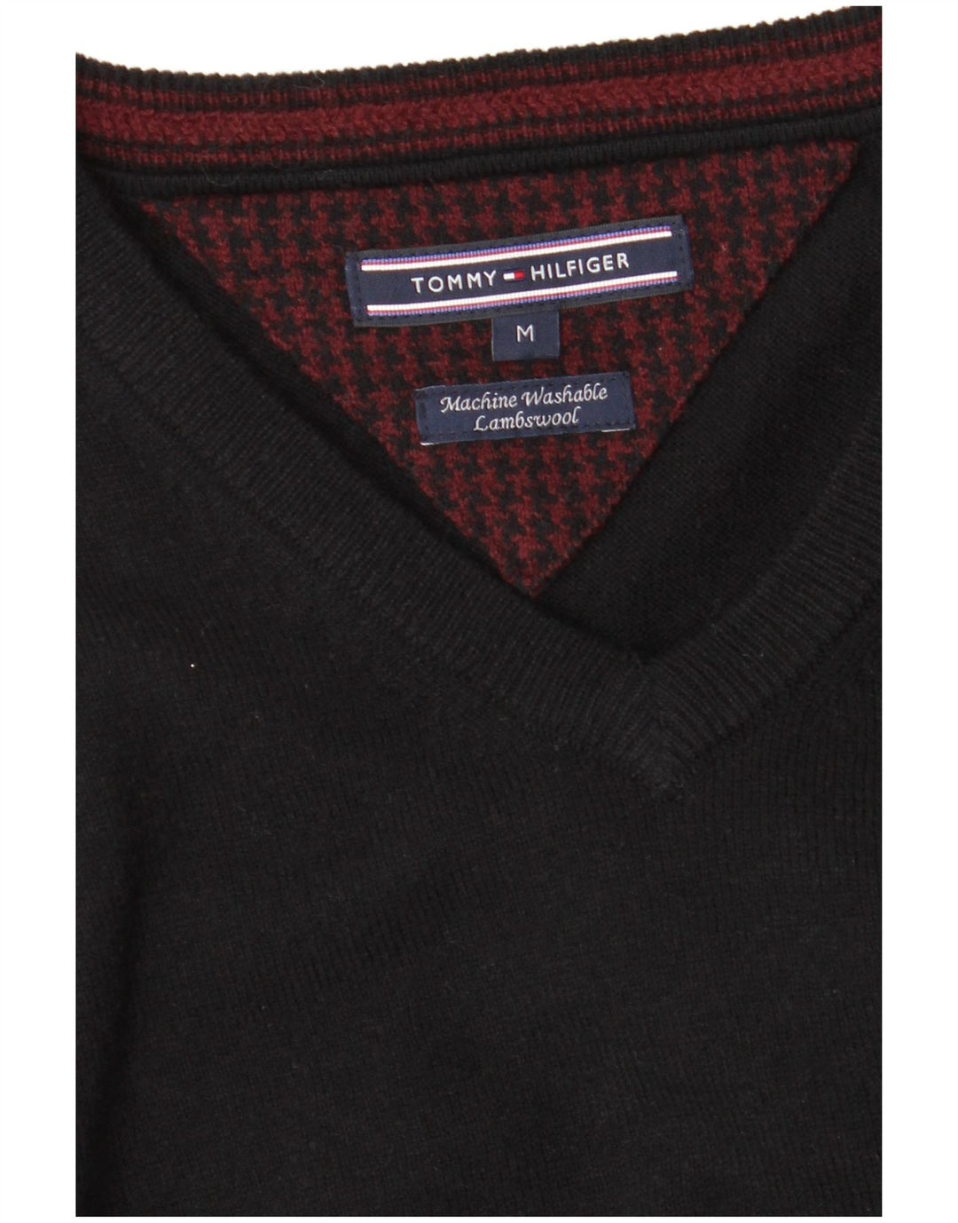 TOMMY HILFIGER Maglione da uomo con scollo a V in lana d'agnello nera media