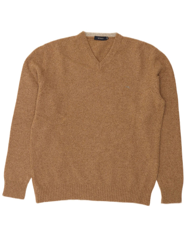 Maglione da uomo Seventy con scollo a V 2XL lana merino marrone