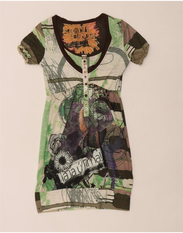 Desigual Womens Abstract Pattern Bubble Dress UK 8 Small Green Festival