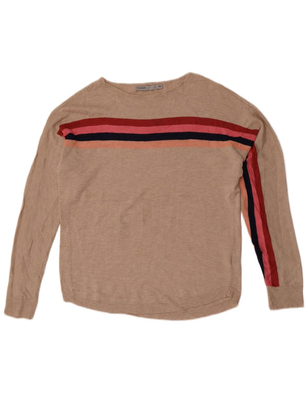 Maglione maglione con scollo a barca da donna Oasis UK 10 Small Beige Colourblock