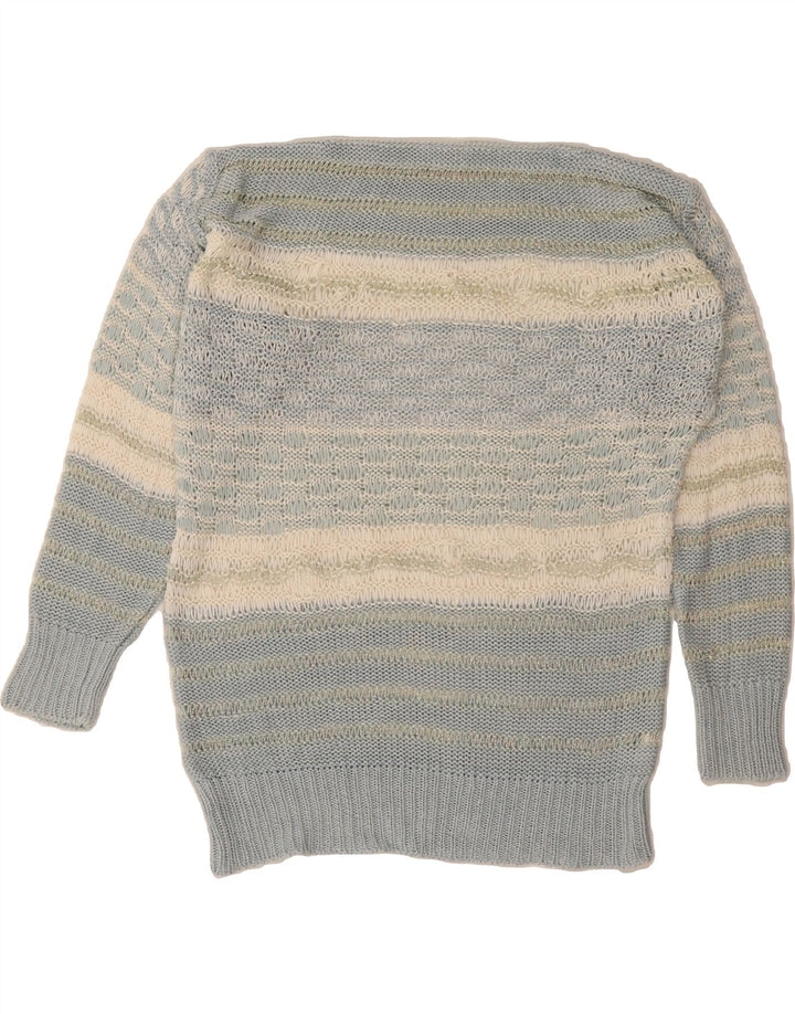 ESCADA Womens Boat Neck Jumper Sweater EU 38 Medium Blue Striped Linen Vintage Escada and Second-Hand Escada from Messina Hembry 