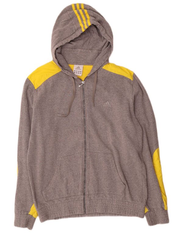 Maglione con cappuccio e zip da uomo Adidas UK 42/44 Large Grigio Colourblock Cotone