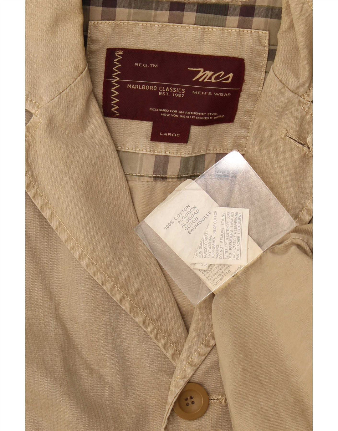 Giacca blazer a 3 bottoni da uomo Marlboro Classics UK 40 grande cotone beige