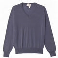 Maglione vintage da uomo con scollo a V in lana merino blu medio