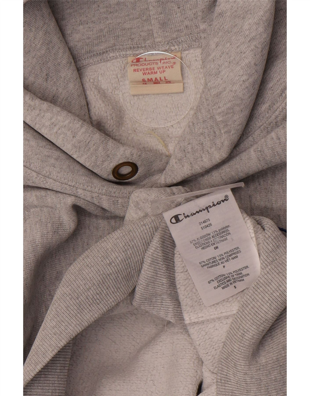 CHAMPION Maglia con cappuccio da uomo a trama inversa, piccola, in cotone chiazzato grigio