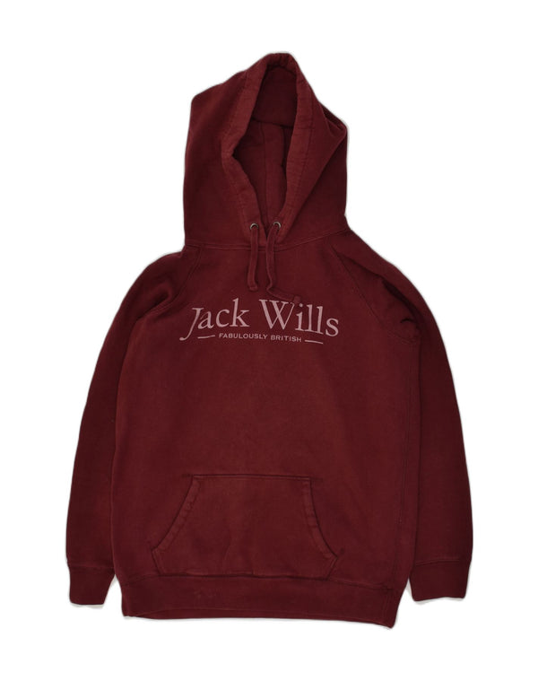 JACK WILLS Maglione con cappuccio grafico da donna vestibilità ampia UK 10 piccolo bordeaux