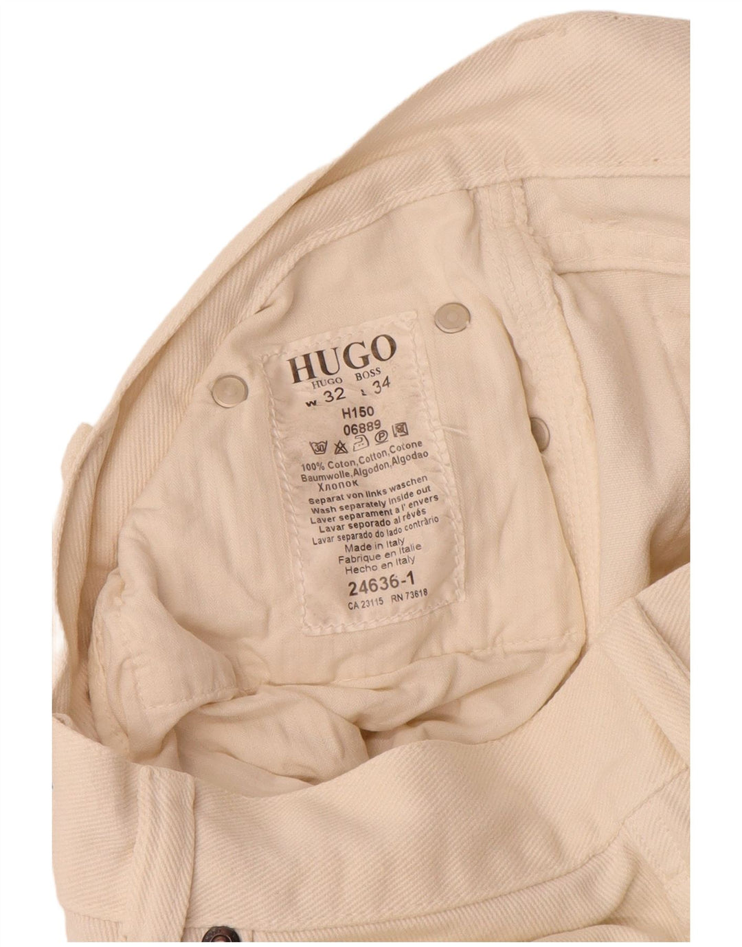 Jeans dritti da uomo Hugo Boss W32 L34 cotone bianco sporco