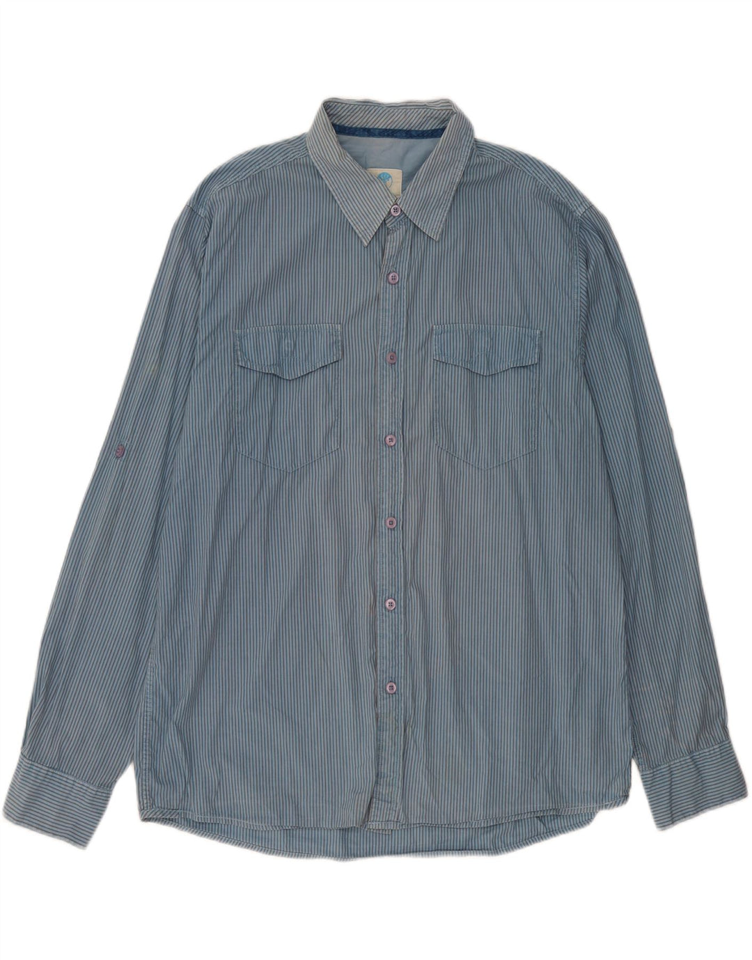FAT FACE Camicia da uomo XL in cotone gessato blu
