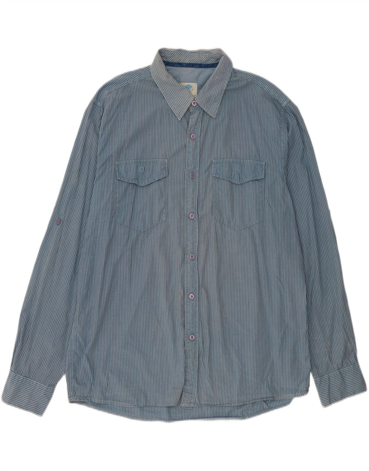 FAT FACE Camicia da uomo XL in cotone gessato blu