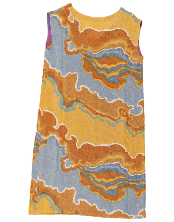 Abito a trapezio senza maniche vintage da donna UK 12 color block giallo medio retrò