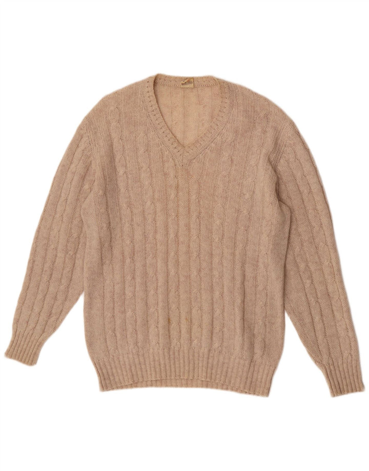 Maglione vintage da uomo con scollo a V IT 56 XL Lana beige