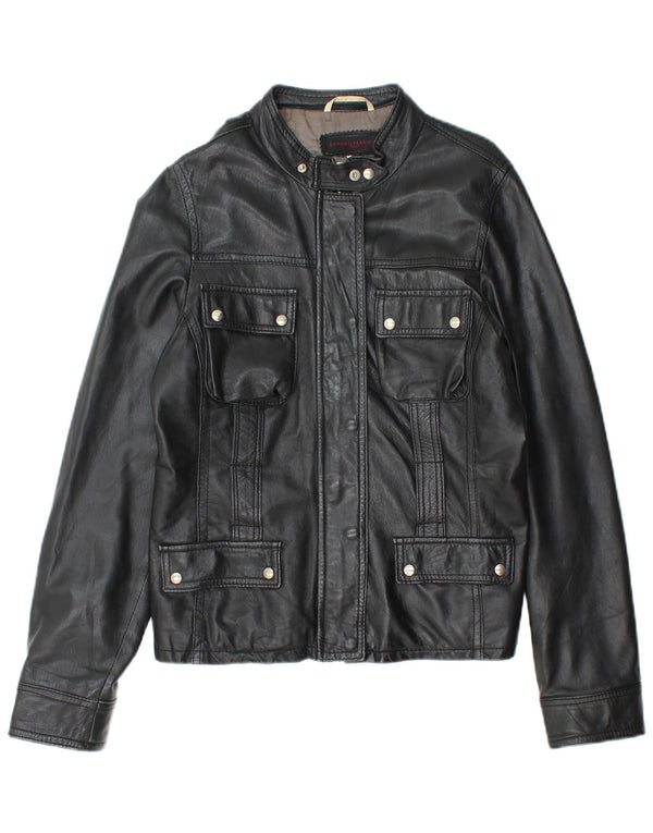 SANDRO FERRONE Giacca in pelle da donna UK 14 Grande pelle nera