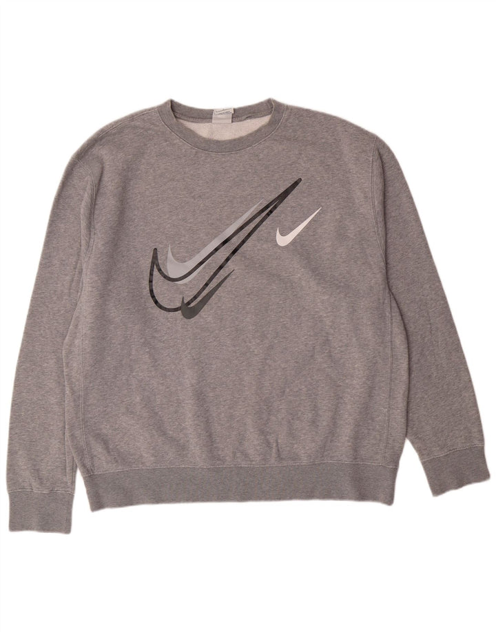 NIKE Mens Graphic Sweatshirt Jumper Large Grey Cotton