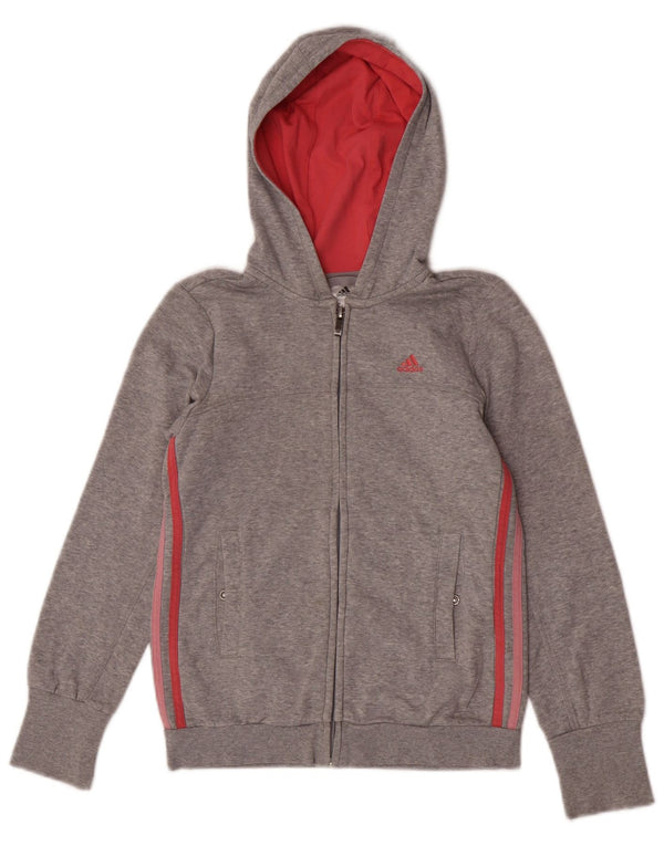 Felpa con cappuccio e zip per ragazze Adidas 11-12 anni in cotone grigio screziato