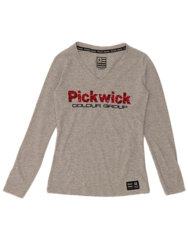 Pickwick Top grafico da donna a maniche lunghe UK 8 piccolo in viscosa chiazzata grigia