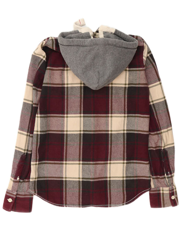 Camicia da uomo in flanella con cappuccio Superdry, cotone a quadri bordeaux medio