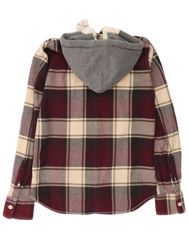 Camicia da uomo in flanella con cappuccio Superdry, cotone a quadri bordeaux medio