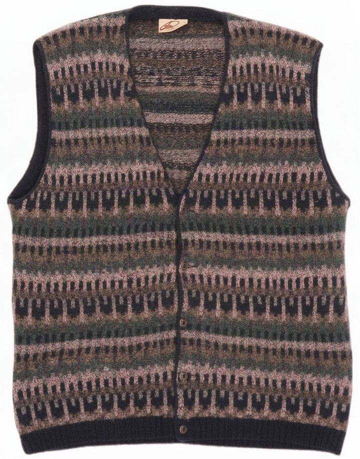 Rodes Maglione cardigan senza maniche da uomo medio multicolore in lana Fair Isle
