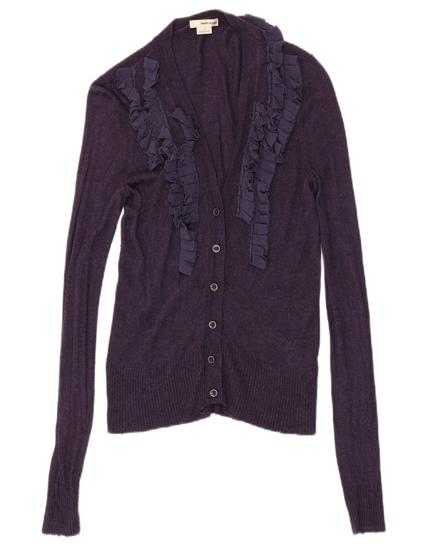 Maglione cardigan da donna con volant sul davanti Dkny UK 8 piccolo rayon viola