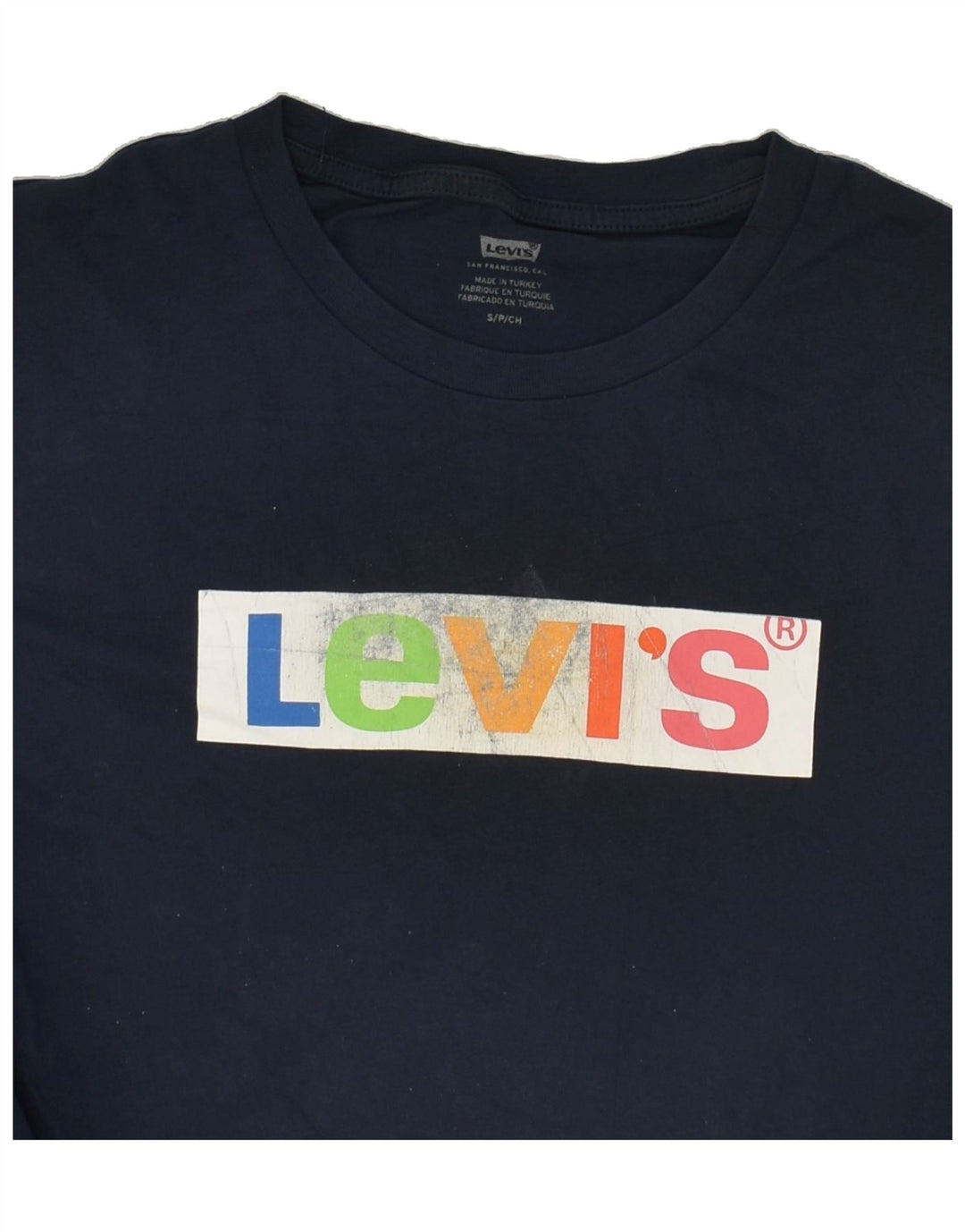 LEVI'S Mens Graphic T-Shirt Top Small Navy Blue Vintage Levi's and Second-Hand Levi's from Messina Hembry 