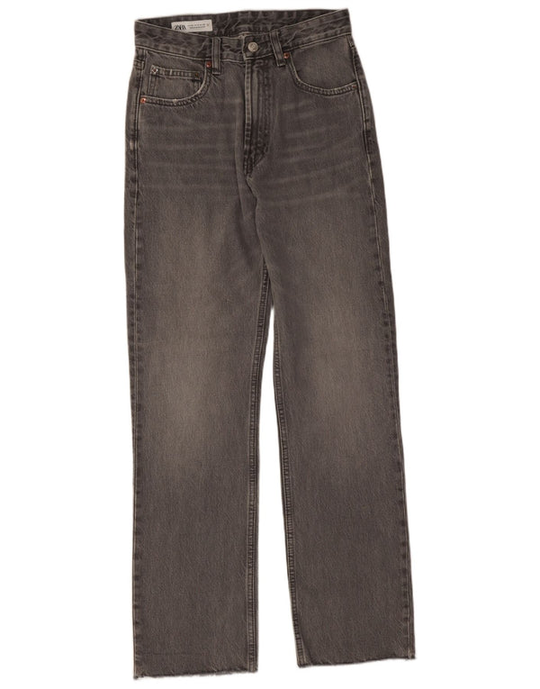 Jeans dritti a vita alta da donna Zara EU 36 XS W26 L29 cotone grigio