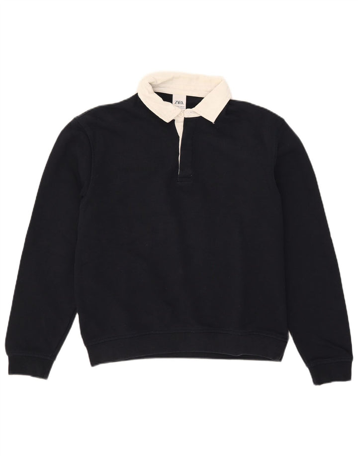 Felpa Zara da uomo con collo alto, maglione piccolo, colore blu navy