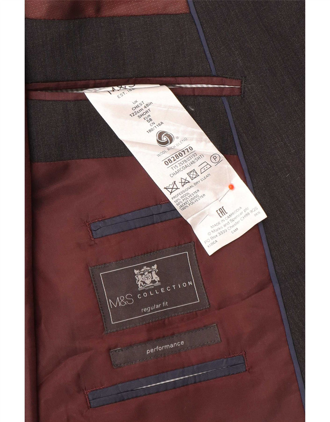 Giacca blazer a 2 bottoni Marks & Spencer da uomo UK 48 2XL lana grigia