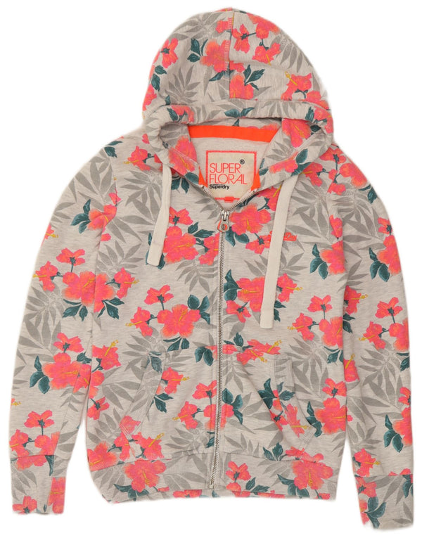 Maglione con cappuccio e zip da donna Superdry UK 14 Cotone floreale grigio medio