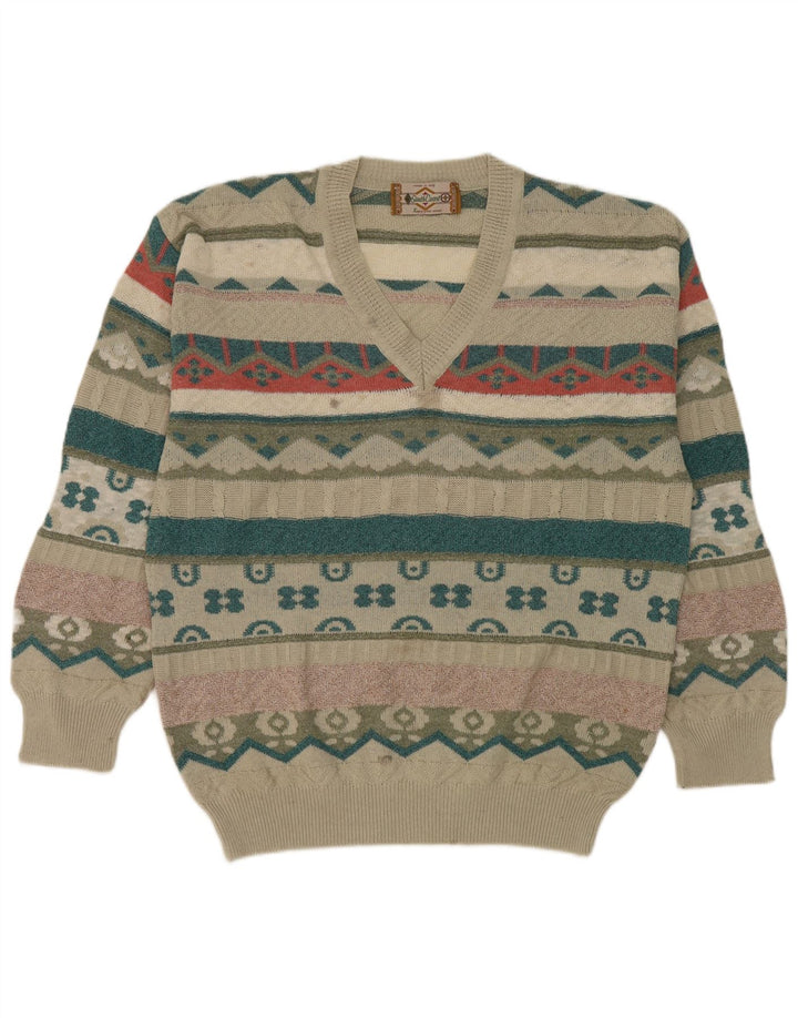 Maglione maglione vestibilità regolare da uomo della South Coast, grande retrò geometrico beige
