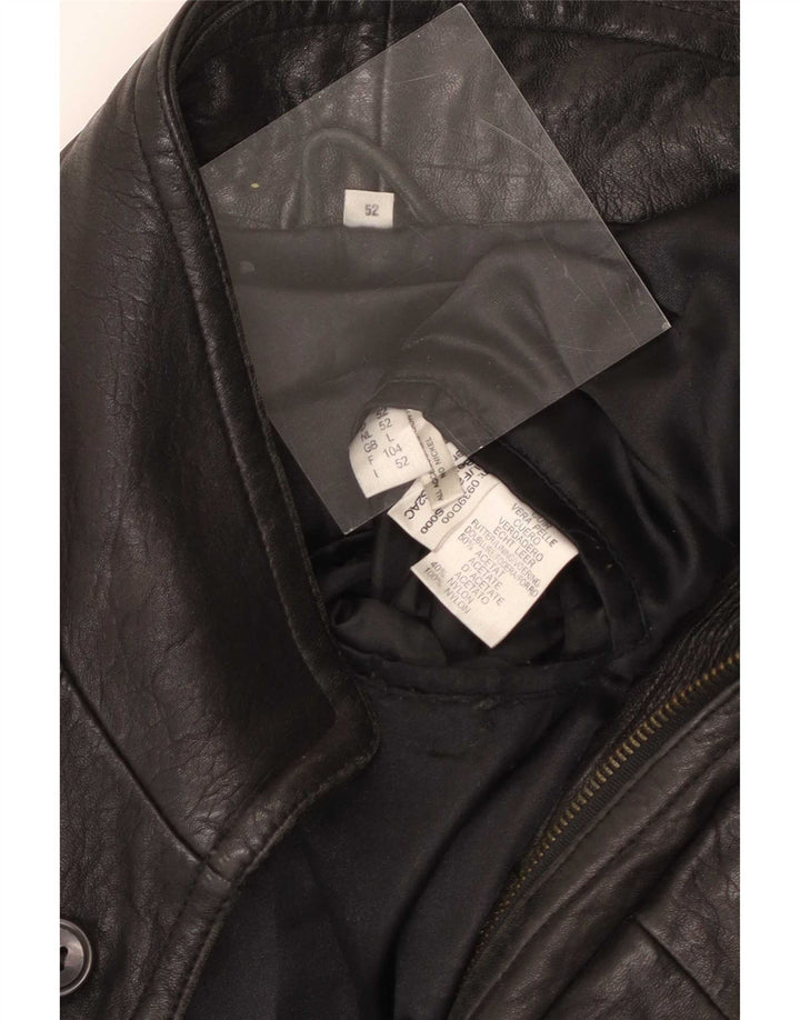 Cappotto vintage in pelle da uomo UK 40 grande nero