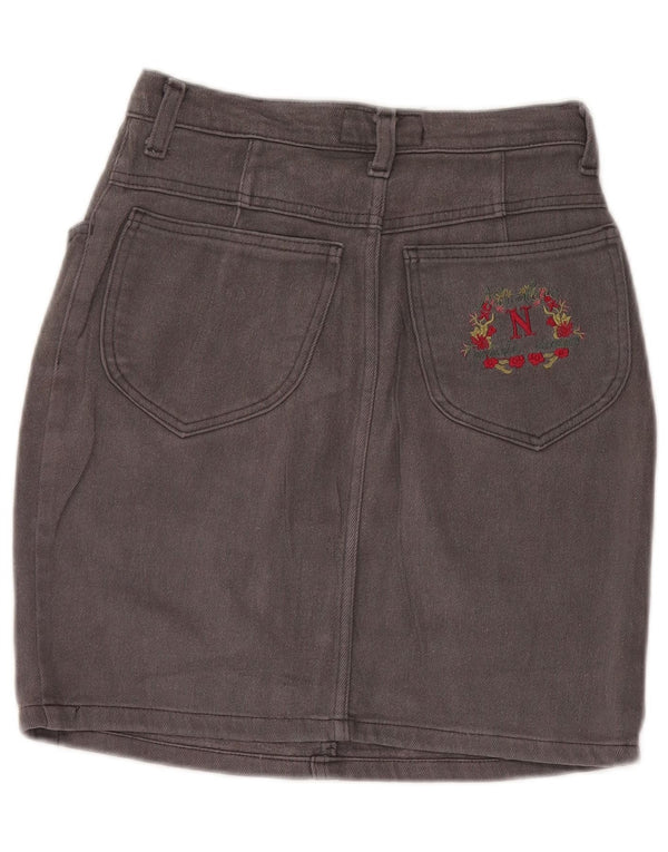 VINTAGE Womens High Waist Denim Skirt IT 42 Medium W28 Grey Cotton