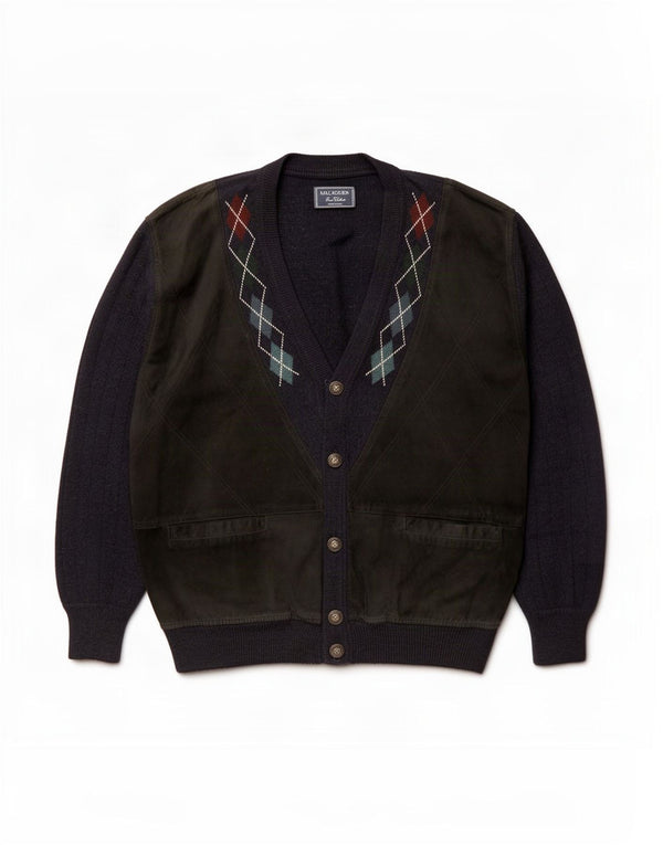 Malagrida Maglione Cardigan da Uomo XL Blu Navy Argyle/Diamond Viscosa