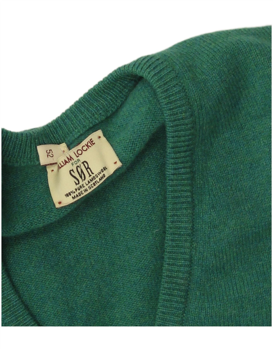 WILLIAM LOCKIE Maglione da uomo con scollo a V IT 52 Large Green Lambswool