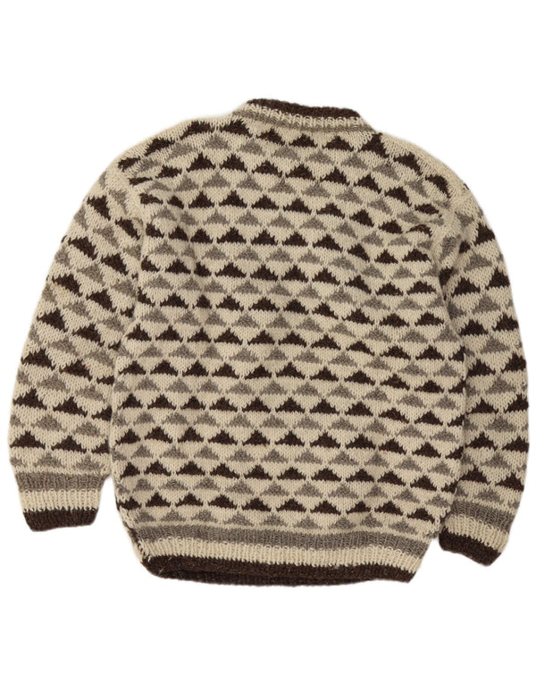 Vintage Mens Crew Neck Jumper Sweater Medium Off White Geometric