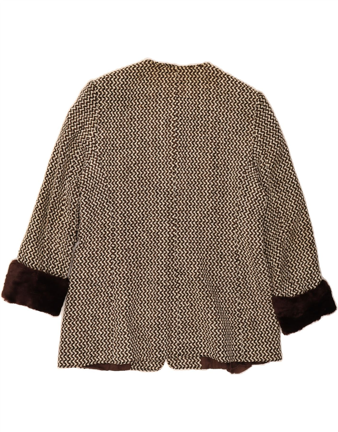 LUISA SPAGNOLI Womens Overcoat IT 48 XL Brown Chevron Viscose Vintage Luisa Spagnoli and Second-Hand Luisa Spagnoli from Messina Hembry 