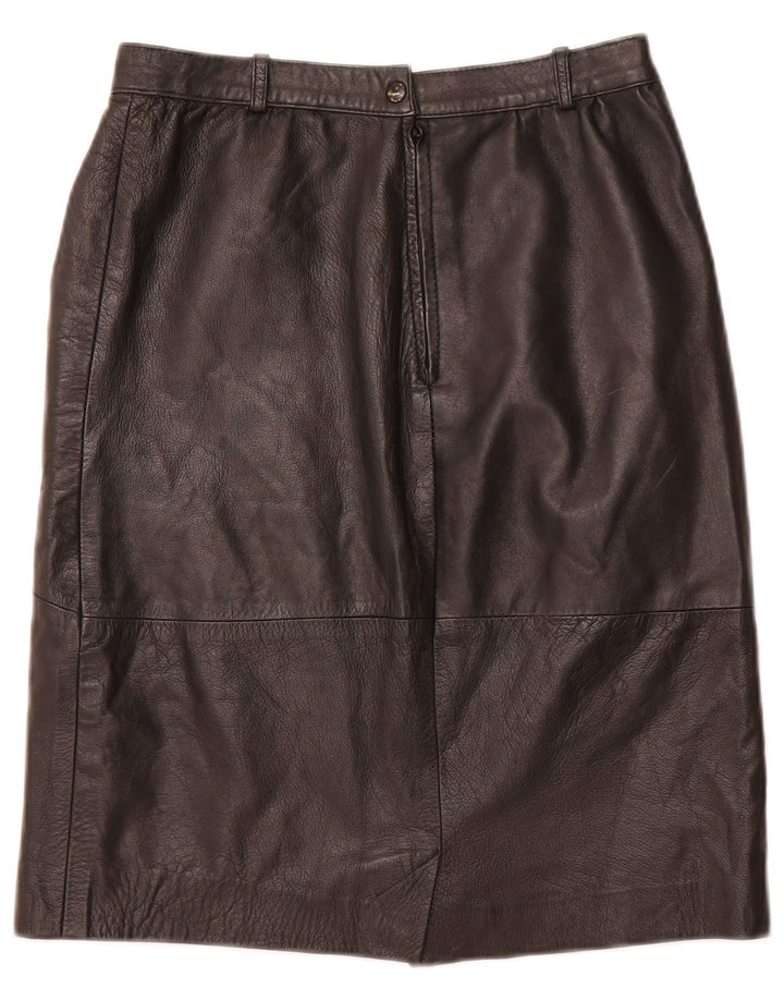 Gonna in pelle a vita alta da donna VINTAGE IT 48 XL W28 Pelle nera