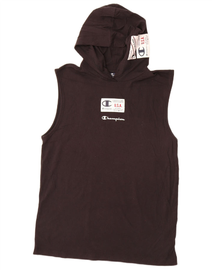Canotta grafica da uomo con cappuccio Champion, cotone nero medio